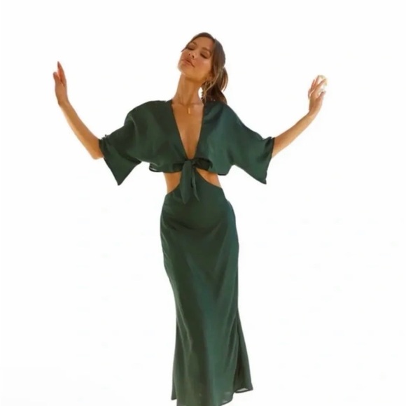 Billy J Boutique Emerald Green Satin Dress - Picture 2 of 3